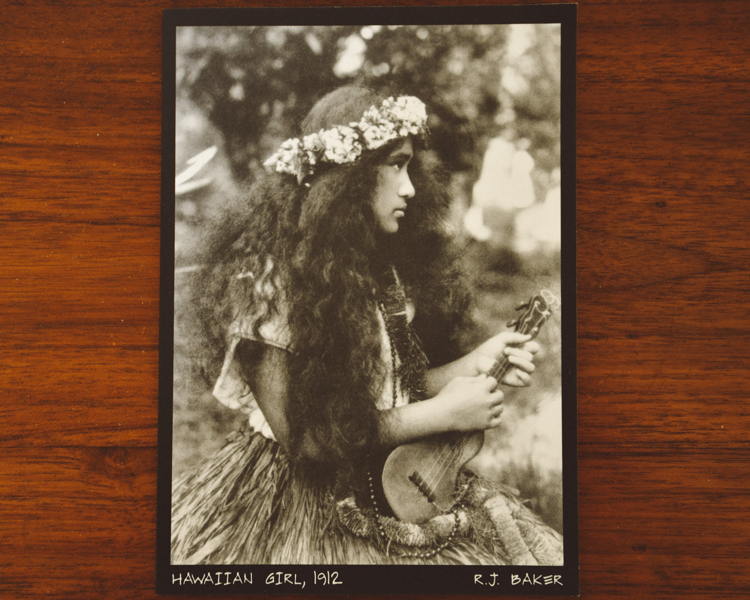 Vintage Hawaiian Postcard - Hawaiian Girl With Ukelele - Old