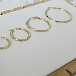 14k Yellow Gold Earrings Diamond Cut Hoops, Large Hoop Earrings, 14k Earrings 3 mm Thickness