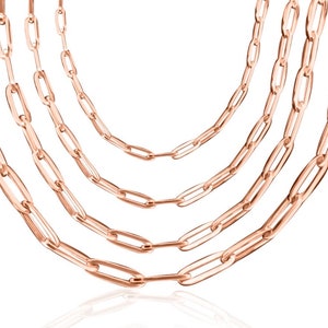 14k Rose Gold Fancy Paperclip Chain Necklace | Italian Paperclips Chain Necklaces for Woman | Anti Tarnish Chain Necklace | Gold Necklace