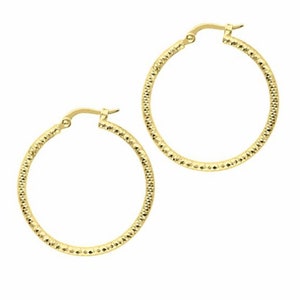 14k Real Yellow Gold Hoop Earrings | 14k Hoop Diamond Cut Earrings | Gold Hoops | Shiny Gold Hoops | Everyday Hoops | Mother&#39;s Day Gift