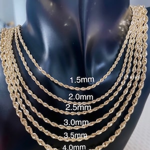 10K Gold Seil-Ketten-Halskette |  Kordelkette Gold | Damen Goldkette | Herren Goldkette | Gliederkette für Layering - 1,5 mm-4,0 mm, 16-26 Zoll