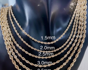 14k Rope Chain Necklace | 14K Gold Rope Necklace | Ladies Gold Chain | Man Gold Chain | Chain for Layering | 1.5mm-8.0mm, 16-26 in