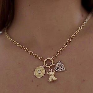 14K Yellow Gold Charm Pendant with Cable Chain Necklace | Puffed Bear Necklace | Mini Bear Necklace | Animal Necklace | Gift for her
