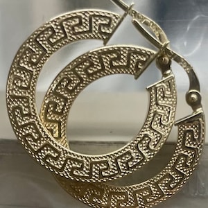 14K massief gouden oorringen | 14 kt gouden Griekse sleuteloorbellen | Geelgouden winst | Griekse sleuteloorbellen | 2,2 mm x 22 mm