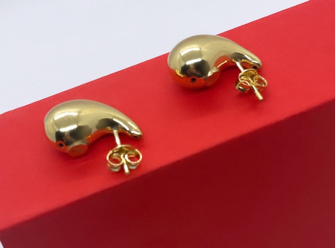 14K Gold Teardrop Stud Earrings | Gold Tear Drop Earrings | Waterdrop Earrings | Chunky Gold Studs | 14k Gold Bottega Earrings