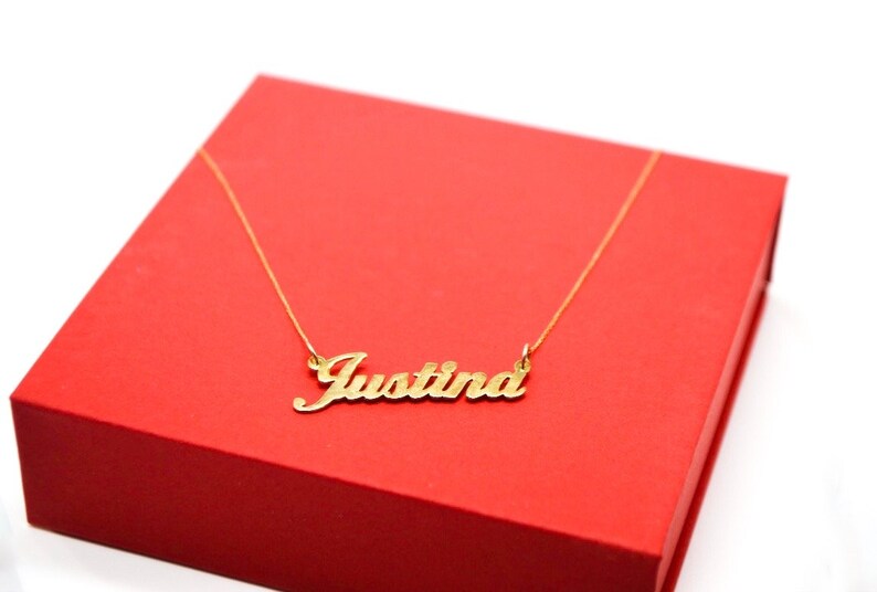 14k Real Gold Initial Name Chain Necklace, Initials Letter Charm Name