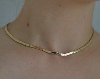14K Yellow Gold Brick Necklace | Gold Link Chain Necklace | Gold Link Chain | Solid Gold | Fine Estate Jewelry | Minimalistic Gold Necklace