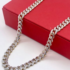 14k Yellow Gold Miami Cuban Link Chain Necklace | 14k Gold Monaco Chain Necklace | 14k Miami Pave Chain | Gold Chain for Mens & Womens