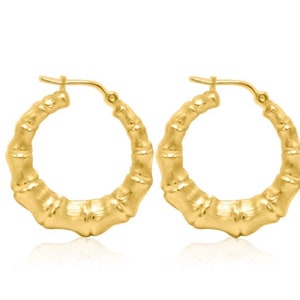 14k Real Gold Hoop Earrings | African Bamboo Hoop Earrings | Real Gold Bamboo Earrings | Minimalist Gold Hoops Earrings | 14k Gold Jewelry