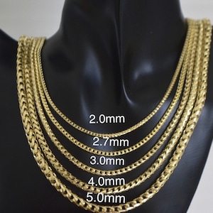 14k Yellow Gold Franco Chain Necklace | Gold Chain Necklace | 14k Gold Necklace | Solid 14K Gold Franco Box Chain 2mm 2.5mm 3mm 4mm 5mm