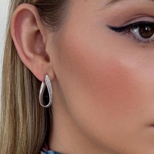 14k White Gold Glitter Freeform Twisted Fancy Hoops | Chunky Hoop Earrings | Gold Hoop Earrings | Solid Gold Shiny Hoops | Gift for her