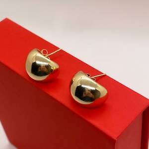 Gold Plated Teardrop Dangle Earring | Boho Vintage Waterdrop Hoop Earrings | Chunky Dome Earrings | Drop Hoop Stud | Valentines Day Gift