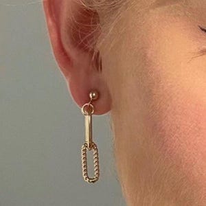 14K Gold Paperclip Chain Earrings | Gold Cable Paperclip Link Earrings | Twisted Paperclip Earrings | Drop Dangle Earrings | Gift for her