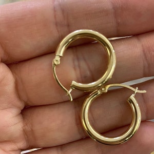 14k Yellow Gold Hoop Earrings | Round Everyday Hoops Earrings | Solid Gold Shiny Hoops | 3mm Gold Hoops | Classic Jewelry | Gift for her