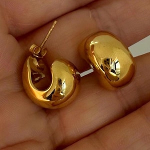 14k Yellow Gold Puff Doubled Hoop Earrings | Real Gold Fancy Huggies | Chunky Earring | Wide Hoop Earrings | Thick Hoop Earrings for Womens