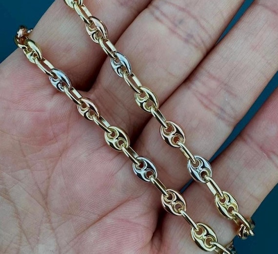 Bracciale Uomo Oro 18k 750 Bracciale A Catena Ancoraggio Puffato In Oro Giallo 10K - Stile Gucci, Unisex, Regolabile Bracciale Catena Maglia Ancoraggio - Foto 6