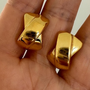 14k Yellow Gold Puffed X Hoop Earrings | Real Gold Fancy Huggies | Chunky Earring | Wide Hoop Earrings | Thick Hoop Earrings | Gift for her
