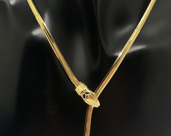 14k Yellow Gold Herringbone Chain Necklace | Flat Snake Chain Necklace | Serpent Link Fancy | 14k Gold Snake Chain | Chunky Gold Necklace