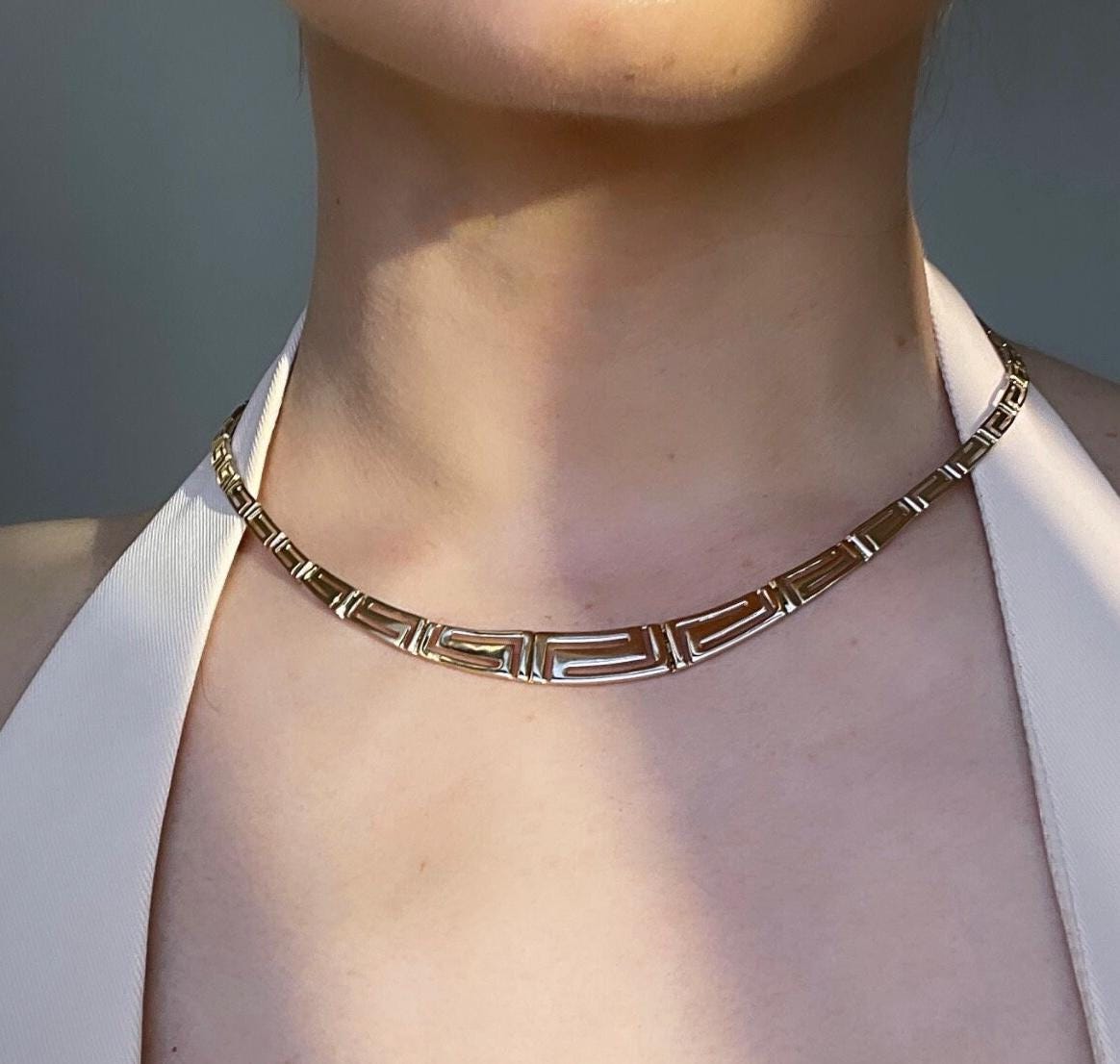 Greek key gold necklace clearance