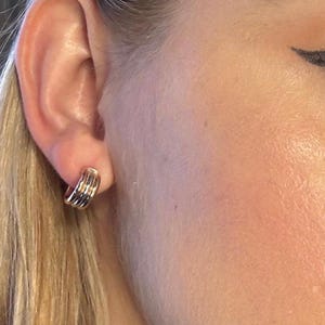 14k Gold Huggie Hoop Earrings | Tri Color Hoops | Small Hoops Everyday Minimalist Earrings | Tiny Huggie Hinged Hoop Earrings