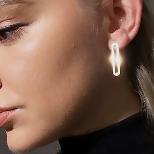 14K Single Paperclip Link Drop Earring, Gold Paperclip Earrings, Paperclip Hoop Earrings