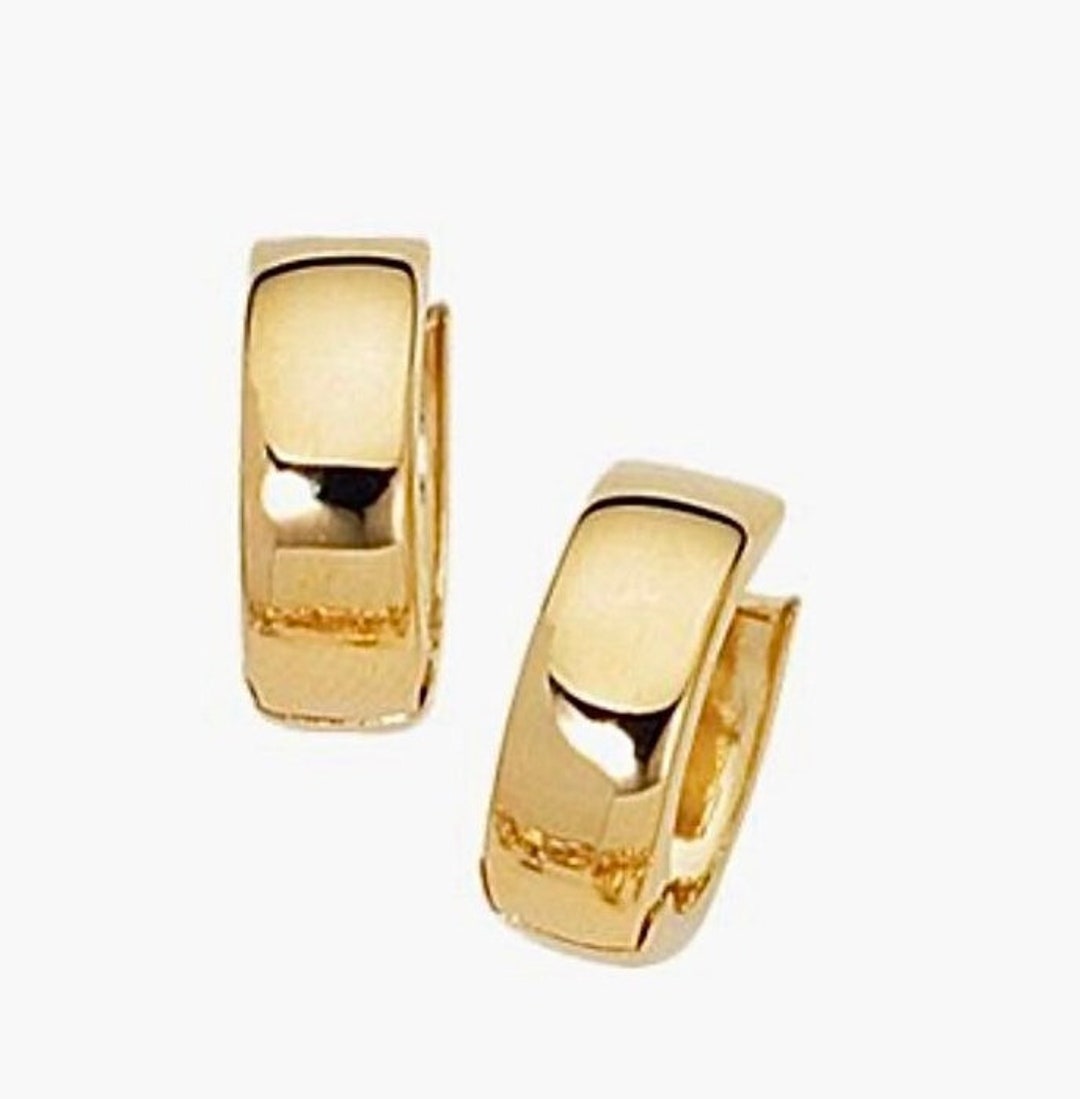 14k Yellow Gold Huggie Hoops Earrings, Small Everyday Chunky Hoop