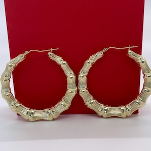 14k Real Gold Bamboo Hoop African Earrings, Bamboo Earrings Gold, 2.30 inch 57.8 mm