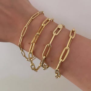 14K イエロー ゴールド ペーパークリップ ブレスレット | 女性用ペーパークリップ ブレスレット | バレンタインデー ギフト | 女性用ペーパークリップ ブレスレット - 3、4、5、6 mm 7 インチ、7.5 インチ、8 インチ