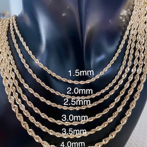 14k Yellow Solid Gold Rope Chain Necklace | Real Gold Rope Chain |  1.5mm-6.0mm 16&quot;-26&quot; Gold Chain Necklace | Layered Necklace FULLY SOLID
