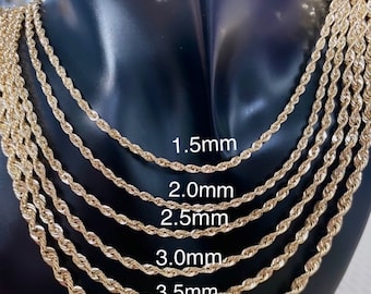 14k Rope Chain Necklace, SOLID Real Gold Rope Chain, Real 14k Rope Chain Necklace, 1.5mm-4.0mm, 16-26 in FULLY SOLID
