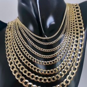 10k Solid Cuban Curb Chain  | Solid Real Gold Miami Cuban Necklace | 10k Yellow  Gold Chain Necklace | Man Gold Chain | Ladies Gold Chain