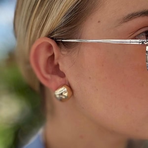 Fancy Stud Earrings | Puffy Ear Cuff | Gold Plated Stud Earrings | Chunky Earrings | Gold Plated Earrings | Valentine&#39;s Day Gift for her