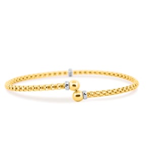 14k Yellow Gold Bangle Cuff Bracelet | Solid Gold Bangle for Womens | Open Cuff Bracelet | Gold Wire Cuff With Balls | Beaded Cuff Bangle