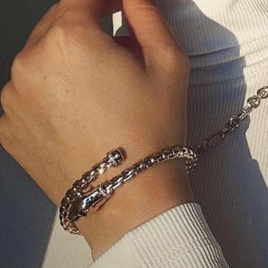 14k Gold Cuff Diamond Venetian Bracelet Bangle | Gold Panther Bracelet | 14kt Yellow Gold Bangle | Panther Cuff Bracelet- 0.24CTW Dia