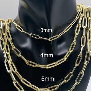 10k Yellow Gold Fancy Paperclip Chain Necklace | Italian Paperclips Chain Necklaces for Woman | Anti Tarnish Chain Necklace | Gold Necklace