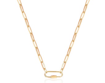 14k Yellow Gold Paperclip Chain Necklace | Pin Pendant Paperclip Chain | Gold Paperclip Chain Necklace | 18Inch Italian Paperclip Chain