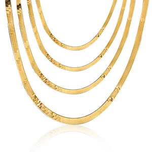 14k Solid Gold Herringbone Chain | Herringbone Chain Necklace | 14kt Gold Snake Chain | Herringbone Liquid Link | 3.8 mm wide multiple Sizes