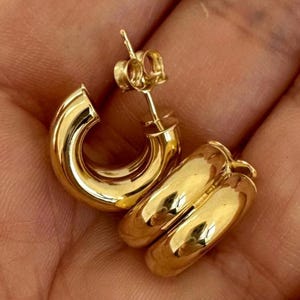 14k Yellow Gold Puff Doubled Hoop Earrings | Real Gold Fancy Huggies | Chunky Earring | Wide Hoop Earrings | Thick Hoop Earrings for Womens