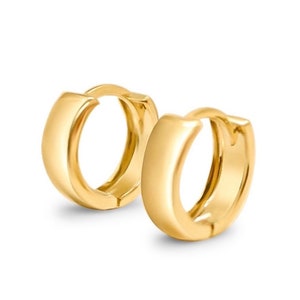 14k Gold Huggie Hoops Earrings | Chunky Hoop Earrings | Gold Hoops | 14k Hoop Earrings | Huggie Hinged Hoop Earring | Gold Huggie