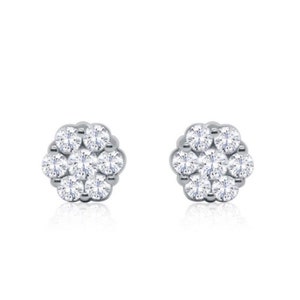 14K Gold Flower Stud Earrings | 14k Diamond Flower Stud Earrings | Real Gold Stud Earrings | Flower Earring, 1.0Ct Dia SI