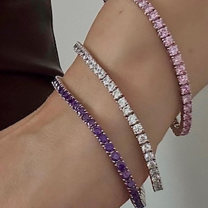 Sterling Silver Tennis Cubic Zirconia Bracelet | Tennis Bracelet | Sterling Silver CZ Diamond Bracelet | Anniversary Gift