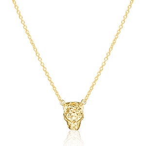 14k Yellow Gold Dainty Charm Chain Necklace | Panther Gold Chain | Fancy Gold Necklace | Panther Pendant | Iced Out Pendant