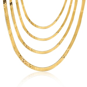 14k Solid Gold Herringbone Chain | Herringbone Chain Necklace | 14kt Gold Snake Chain | Herringbone Liquid Link | 2.8mm Wide |Multiple Sizes