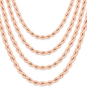 14k Rose Gold Rope Chain Necklace | 14K Gold Rope Necklace | Ladies Gold Chain | Man Gold Chain | Chain for Layering | 1.5mm-4.0mm, 16-26 in