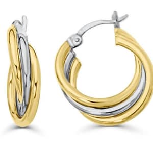 14k Gold Two Tone Huggie Hoops Earrings | Small Chunky Hoops | Huggie Hoops Earrings | Real Gold Hoop Earrings | Minimalist Earrings