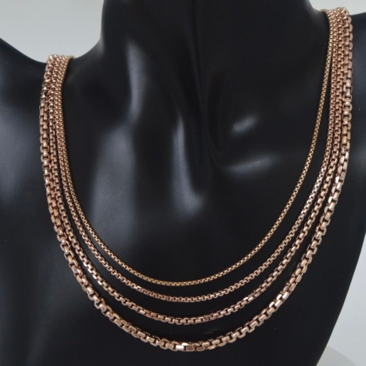 Round Box Thin Gold Chain Necklace, 14k Solid Rose Gold Box Chain,14k