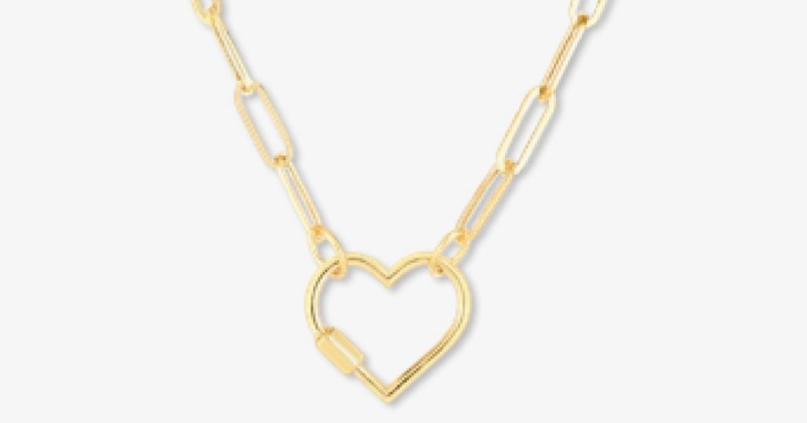 14Kt Real Gold Heart Charm Necklace With Paper Clip Chain – Assay Jewelers