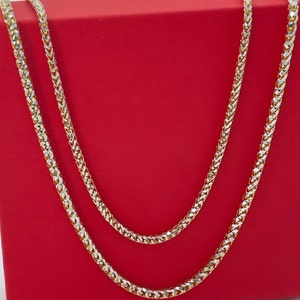14k Yellow Gold Franco Chain Necklace | Gold Chain Necklace | 14k Gold Necklace | Solid 14K Gold Franco Box Chain, 2.5mm, 3.2mm, 4.0mm