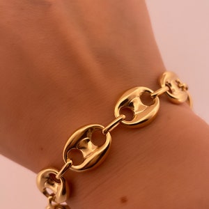 14k Gold Puff Mariner Anchor Bracelet | Mariner Link Bracelet | Real Gold Bracelet for Womens | Anchor Link Chain Bracelet