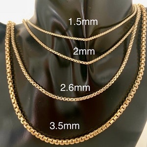 14k Yellow Gold Box Chain Necklace |  Gold Box Chain | 14k Chain Necklace for Womens | 14k Cable Chain | Minimalist Box Link Chain